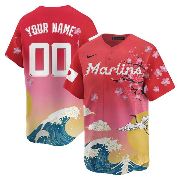Men's Pink Miami Marlins Active Player Custom Japanese Heritage Night 2025 Limited Baseball Jersey